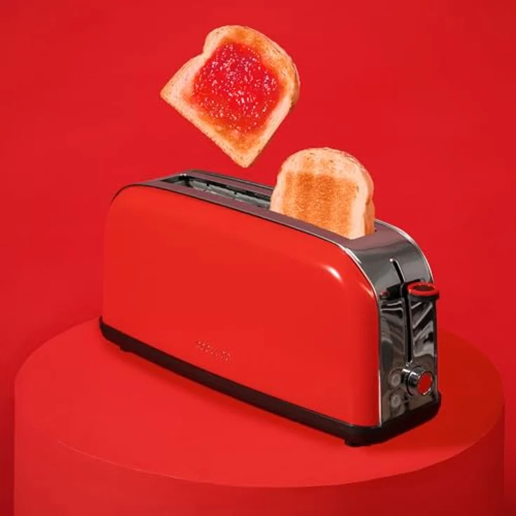 Cecotec Vertikaler Toaster Toastin' time 850 Red Long, 850 W, für 2 Scheiben Brot, 3,8 cm breiter Schlitz, Edelstahl, mit Brötchenaufsatz und Krümelschublade, Rot – Bild 4