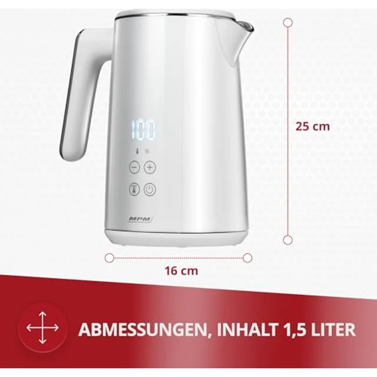 MPM MCZ-120, Wasserkocher mit Temperaturregelung von 40-100 °C, kabellos, weiß, 1,5 l – Bild 2