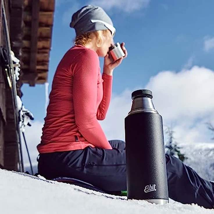 Esbit Isolierflasche Sculptor | Edelstahl | BPA-Frei | Schwarz | 1L & mehr | Reise, Büro, Picknick | Wasser, Tee, Kaffee – Bild 9