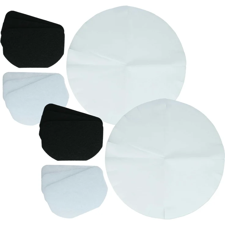vhbw 24-tlg. Filter-Set für DeLonghi F350 Bianco/F336 Biancowhite Fritteuse, 12x Papierfilter, 6x Aktivkohlefilter schwarz, 6x Fettfilter weiß, einfache Installation