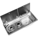 Dometic MO9722, 2-flammiges Gas-Kochfeld mit Spüle und elektronischer Zündung, Sicherheitsglasabdeckungen, 760 x 325 mm