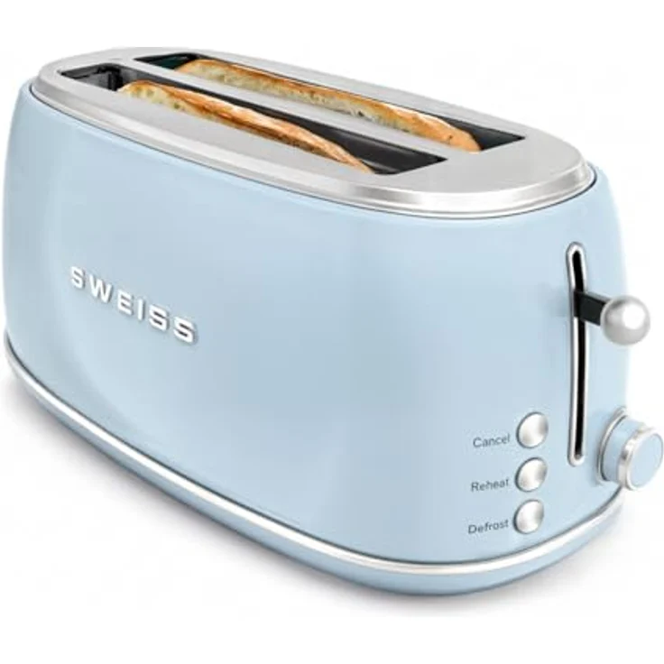 SWEISS Toaster GRV6 Vintage, 2 Toastschlitze, 6 Leistungsstufen, Auftaufunktion, Baguette-Funktion, Blau, 1500 W – Bild 2