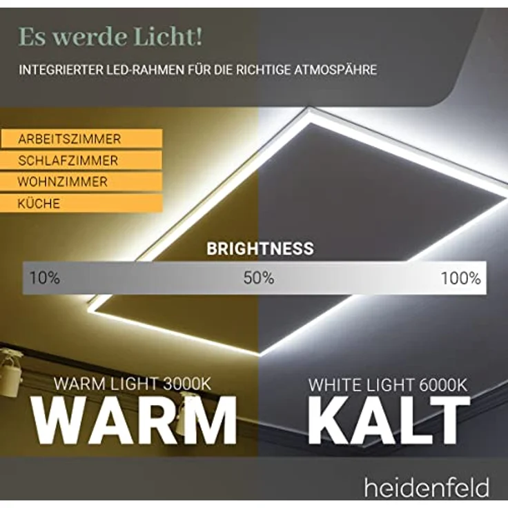Heidenfeld Infrarot Deckenheizung mit Licht 390-800 Watt Infrarotheizung LED (640 Watt Warmweiß),  – Bild 5