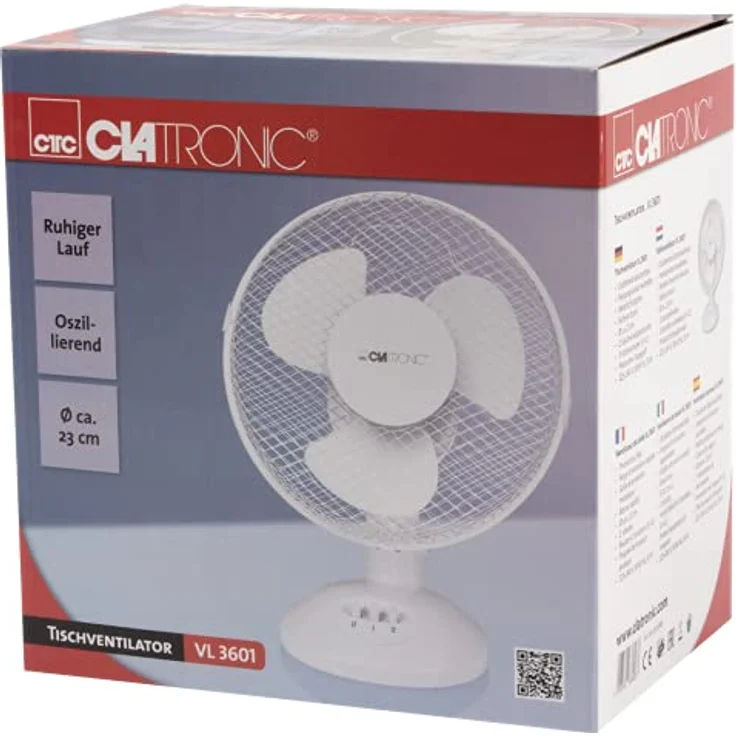 Clatronic VL 3601 Tischventilator, 23 cm Durchmesser, oszillierend, Neigungswinkel verstellbar, 2 Geschwindigkeitsstufen – Bild 10