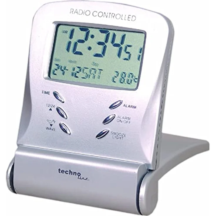 Technoline WT 171 Reisewecker, Funkuhr mit Innentemperaturanzeige, Datum- und Wochentagsanzeige, Schwarz – Bild 1