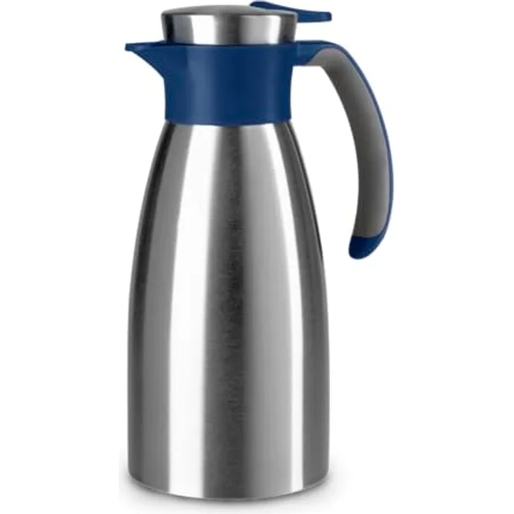 Emsa Soft Grip Isolierkanne, 1 Liter, Edelstahl, 12 Stunden heiß + 24 Stunden kalt, Auslaufsicher, Rutschfester Griff, Farbe Blau, N4120100