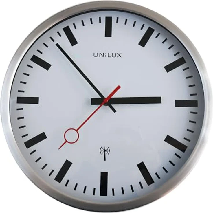 Unilux Wanduhr Station Bahnhofsuhr mit Funksteuerung und leisem Uhrwerk – Bild 1