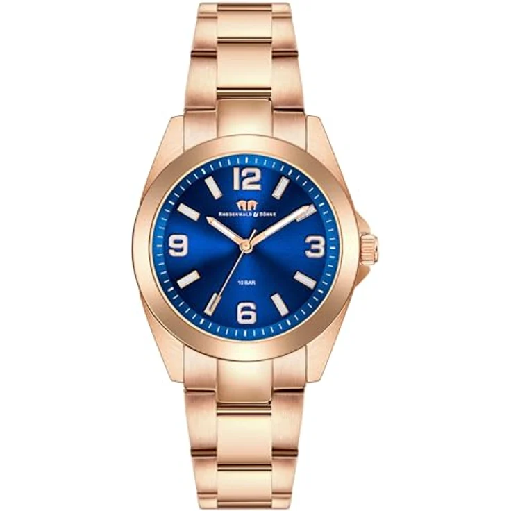 Rhodenwald & Söhne Damen Uhr 10010414, analoges Quarzwerk mit roségoldenem Edelstahl Gliederarmband und blauem Zifferblatt, wasserdicht bis 10 ATM – Bild 1