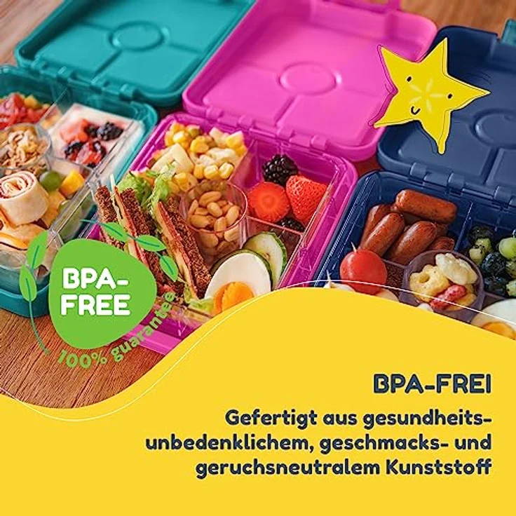 Klarstein schmatzfatz easy Snackbox, 4 Fächer, luftdicht und spülmaschinenfest, 18 x 15 x 5 cm – Bild 2