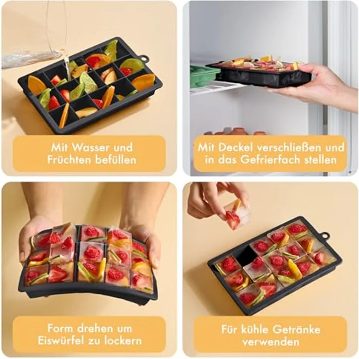 Blumtal Eiswürfelformen Silikon 3er Set, 6er Eiswürfelform mit Deckel, BPA-frei, lebensmittelecht, schwarz – Bild 5