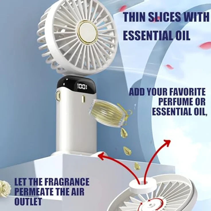 Jsdoin Handventilator, tragbarer Mini-Ventilator mit 5 Geschwindigkeitsstufen, wiederaufladbar, faltbar, USB, für Büro und Outdoor, Weiß – Bild 4