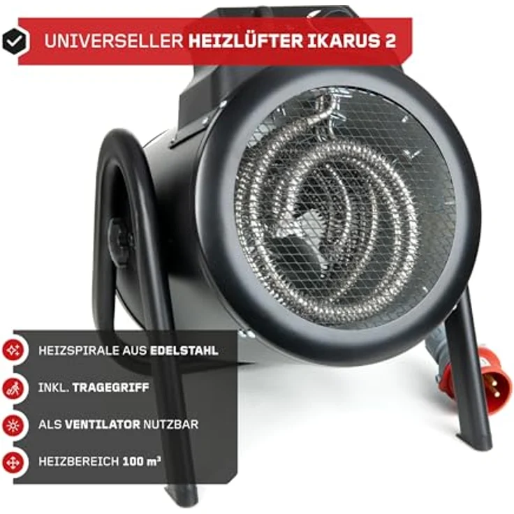 FEISTOS Heizlüfter Ikarus 5000 | 5000 W | 25x29x33 cm | Heizbereich 100 m³ | Heizstrahler zum leisen & effektivem Erwärmen der Umgebung | 3 Heizstufen + Kaltluftoption & Überhitzungsschutz – Bild 2