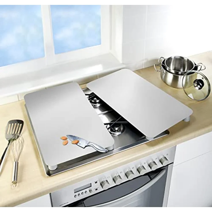 WENKO Herdabdeckplatte Universal Silber, 2er Set Herdabdeckung für alle Herdarten, Gehärtetes Glas, 30 x 52 cm – Bild 2