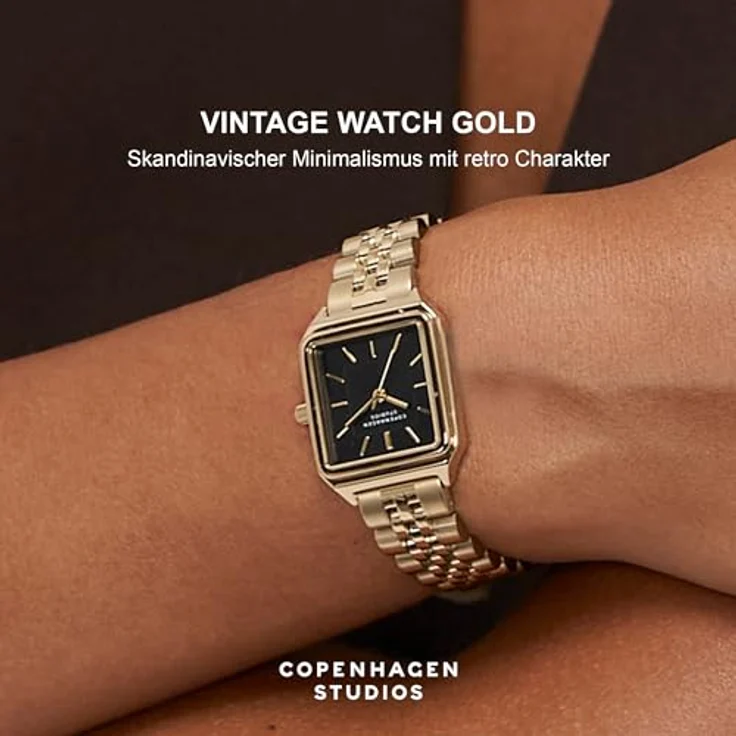 Copenhagen Vintage Square Watch, Gold 24 mm, elegante Damenuhr aus poliertem Edelstahl mit Quarzwerk, 5 ATM wasserdicht, kratzfest, analog – Bild 2