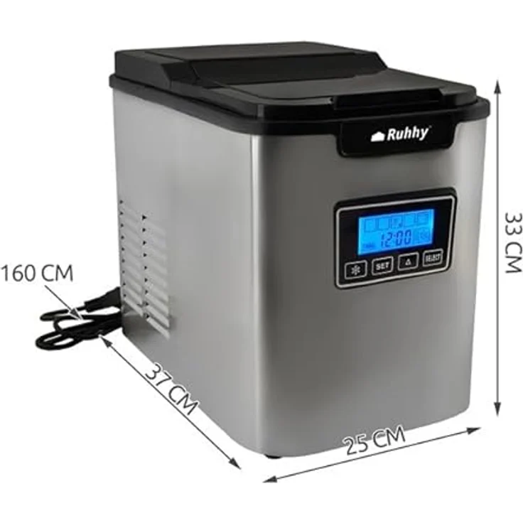 Ruhhy Eismaschine Eiswürfelmaschine mit variabler Würfelgröße - 120 W Leistung, 2,2l, Edelstahl – Bild 3