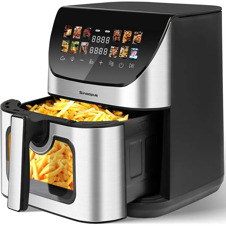 Xdovet Air Fryer mit Sichtfenster & Farb-Display, 12 Programme, 8,5L Heißluftfritteuse, 1800 W, 2-in-1 Frittieren & Backen