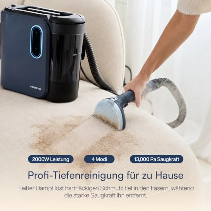 Samako PowerClean Pro Dampfsauger mit Dampfreiniger, 2000W, 4 Reinigungsmodi, Doppeltank für Polstermöbel und Auto – Bild 2