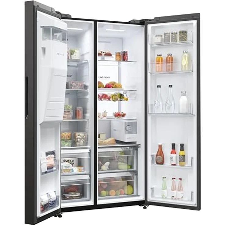 Haier Side by Side 90 SERIE 7 HSW79F18DIPT Kühl-Gefrierkombination/XXL Nutzinhalt/Total No Frost/Wasser- & Eiswürfeldispenser/hOn App/Daylight/HumidityZone/Inverter Kompressor/Schwarz – Bild 2