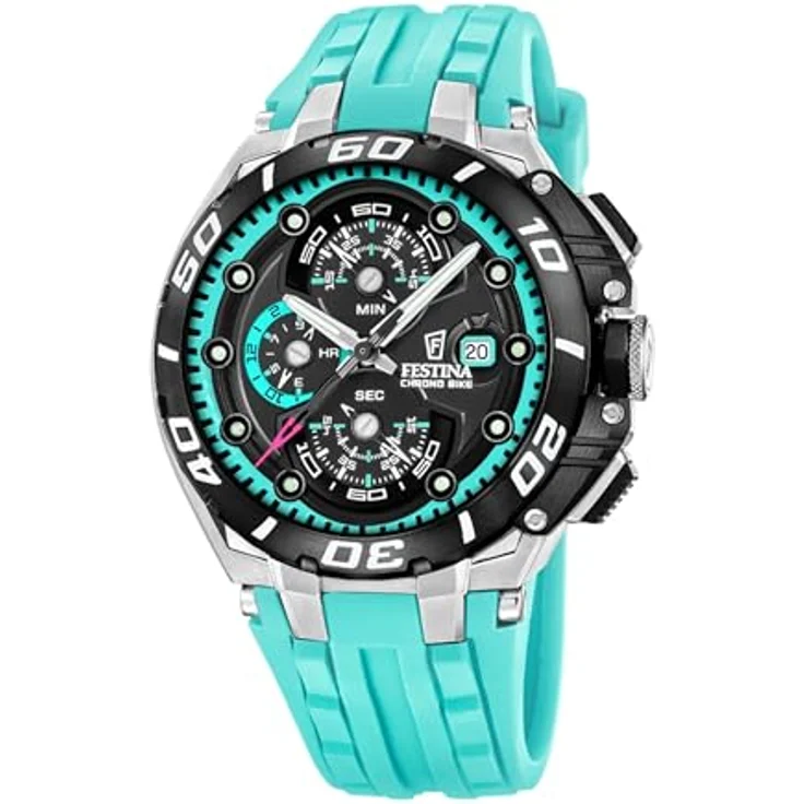 Festina Chronograph Chrono Bike Herrenuhr, Silikonarmband Azurblau, Edelstahlgehäuse, japanisches Quarzwerk, Stoppuhrfunktion – Bild 1