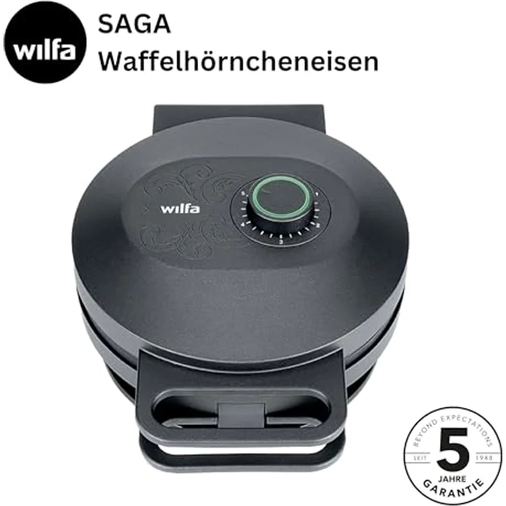 Wilfa SAGA Österdal Waffeleisen, Hörncheneisen mit 5 Stufen, integrierte Signallampe & Signalton, doppelte Antihaftbeschichtung, inklusive Teig-Kelle, schwarz – Bild 2
