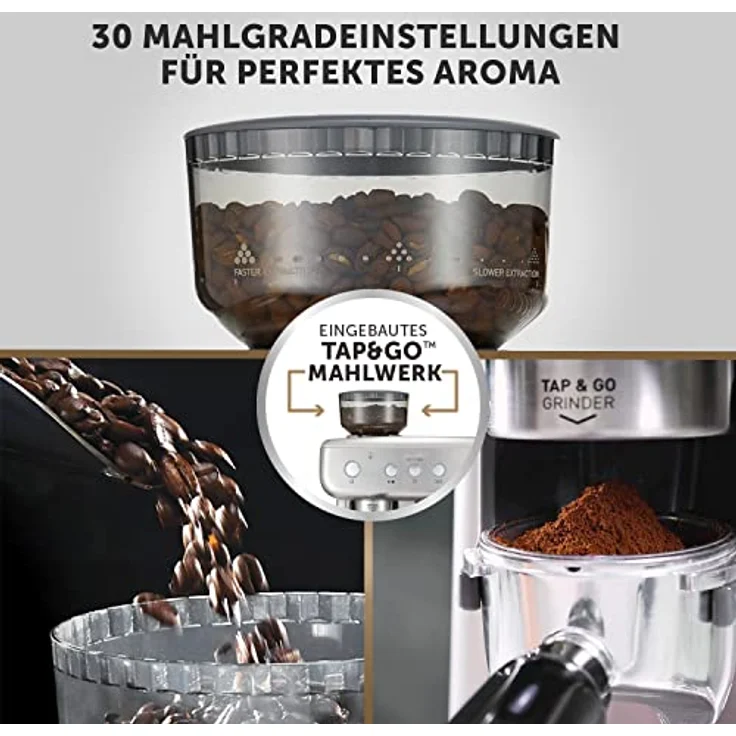 Breville VCF126X Barista Max Siebträger (2,8 L Wassertank, integriertes Mahlwerk und Milchschäumer, Edelstahl auch für Latte und Cappuccino) – Bild 5