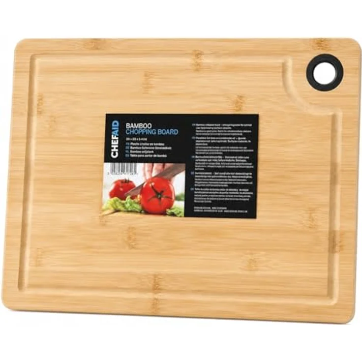Chef Aid Bambus-Schneidebrett 35×25×1,5 cm, robust mit Saftrille & Anti-Rutsch-Füßen, geeignet für Schneiden und Servieren – Bild 1