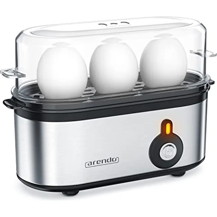 Arendo Threecook Edelstahl Eierkocher - Egg Cooker mit wählbarem Härtegrad - 210 W - 1-3 Eier - GS - BPA-frei - Schwarz/Silber