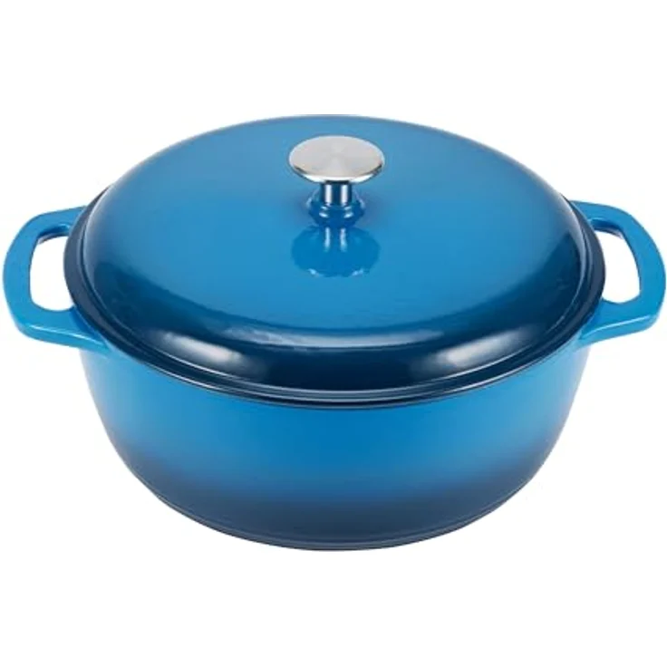 AmazonBasics Bräter Schmortopf aus liertem Gusseisen, 7 L, Blau – Bild 2