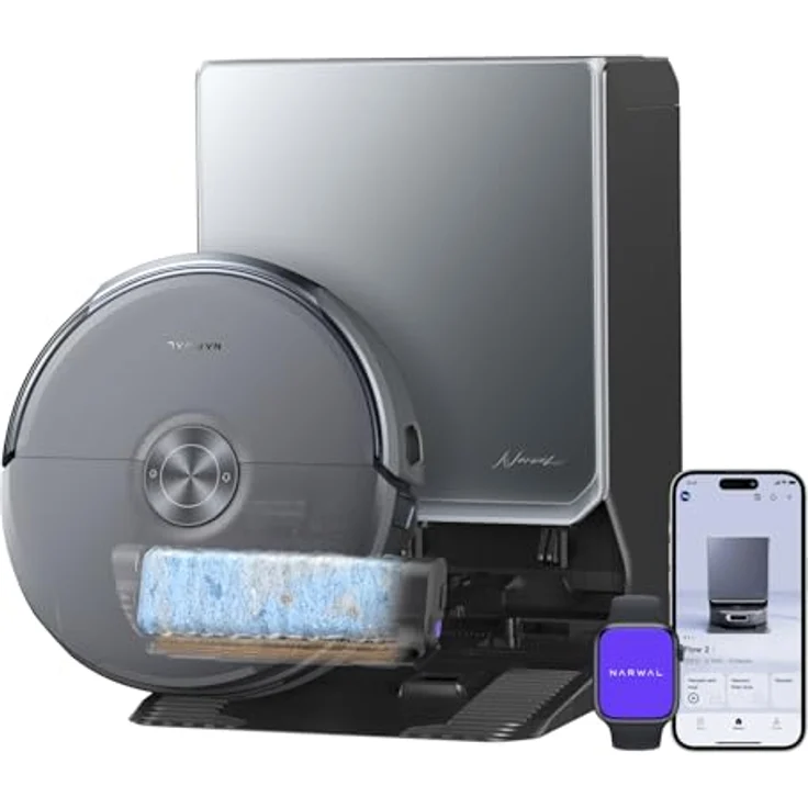 NARWAL Flow 2, Saug- und Wischroboter mit All-in-One-Station, 31.000 Pa Saugkraft, FlowWash-Wischsystem mit 60 °C Heißwasser und 100 °C Moppwäsche – Bild 2