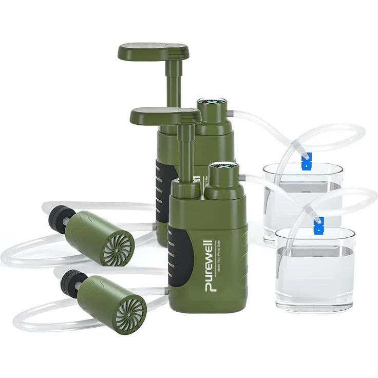 Purewell Tragbarer Wasserfilter mit Pumpe, 0.01 Mikron, 3000 Liter, Grün, für Outdoor und Notfallvorsorge