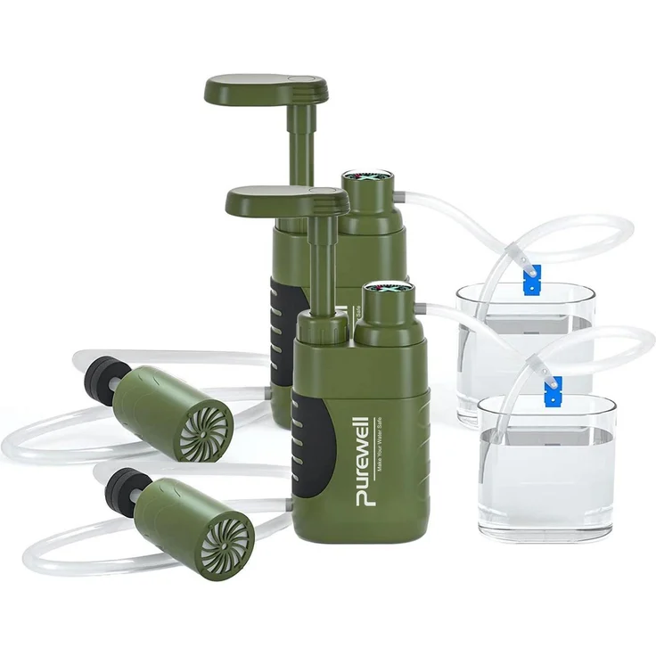 Purewell Tragbarer Wasserfilter mit Pumpe, 0.01 Mikron, 3000 Liter, Grün, für Outdoor und Notfallvorsorge