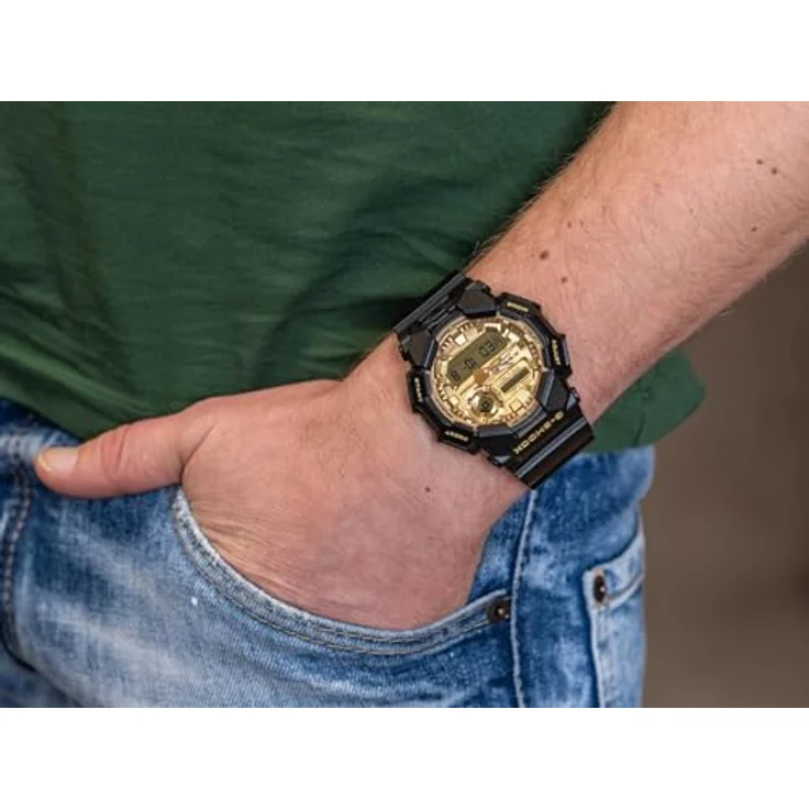 Casio G-Shock Herrenuhr Ana-Digi, schwarz/gold, Kunststoffband, Alarm, Stoppuhr, mineralglas, japanisches Quarzwerk – Bild 8