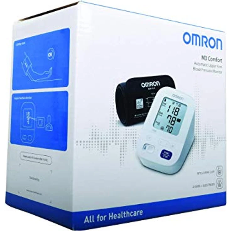 Omron Oberarm-Blutdruckmessgerät M3 Comfort HEM-7155-E, IntelliWrap-Manschette, Intellisense-Technologie, klinisch validiert, AA-Batterien und Tasche, 22-42 cm (Grau) – Bild 3