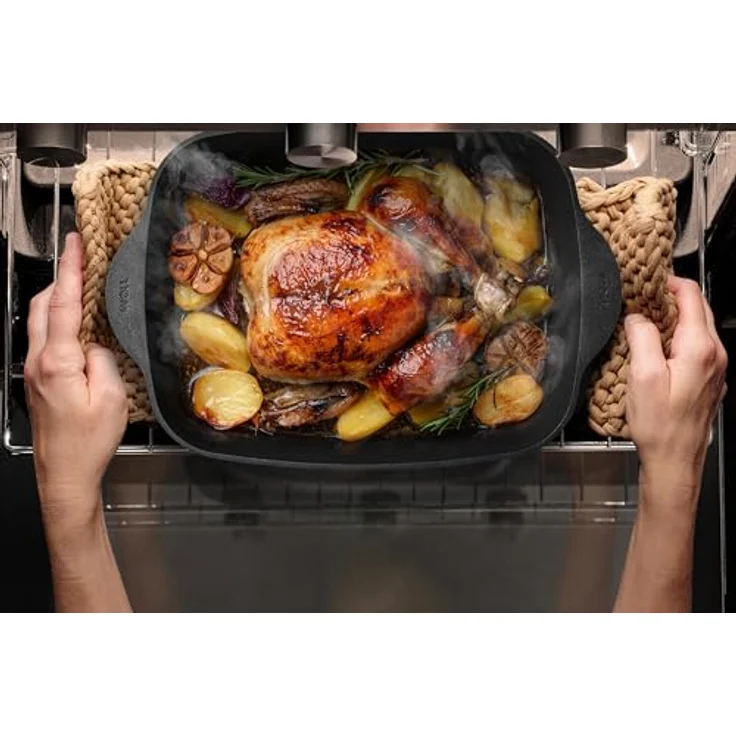 Woll Eco Logic QXR Bräter inklusive Glasdeckel, mit 2 eingegossenen Hebegriffen - Induktiv -, 29 cm x 22 cm, 10 cm hoch, 5.1 Liter - PFAS-frei, Antihaft-Versiegelung, Alum, Silikongriff, schwarz – Bild 2