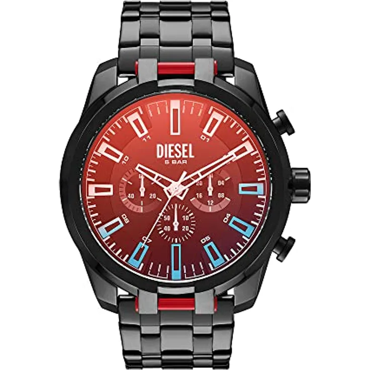 Diesel Herrenuhr Split, Chronographenwerk, 51 mm schwarzes Edelstahlgehäuse mit Edelstahlarmband, DZ4589