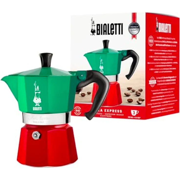 Bialetti 5322 Espressokocher ''Moka Express'' in Aluminium, Grün-Rot, 30 x 20 x 15 cm – Bild 2