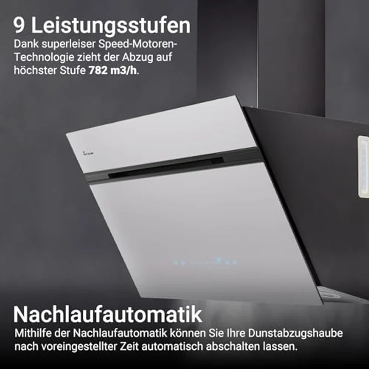 KKT KOLBE AURORA6005SW Dunstabzugshaube, 60 cm, A+++ Energieeffizienz, 782 cbm/h, Umluft/Abluft, Schwarz Weiß Glas, Nachlaufautomatik, Smart WiFi App, SensorTouch, RGBW LED-Beleuchtung – Bild 5