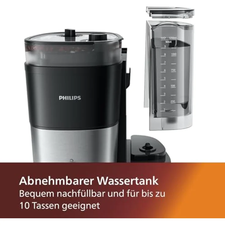 Philips All-in-1 kaffeemaschine - integriertes Kegelmahlwerk für frische Zubereitung in einer 1,25-L-Glaskanne, Auswahl der Intensität (HD7900/50) – Bild 3