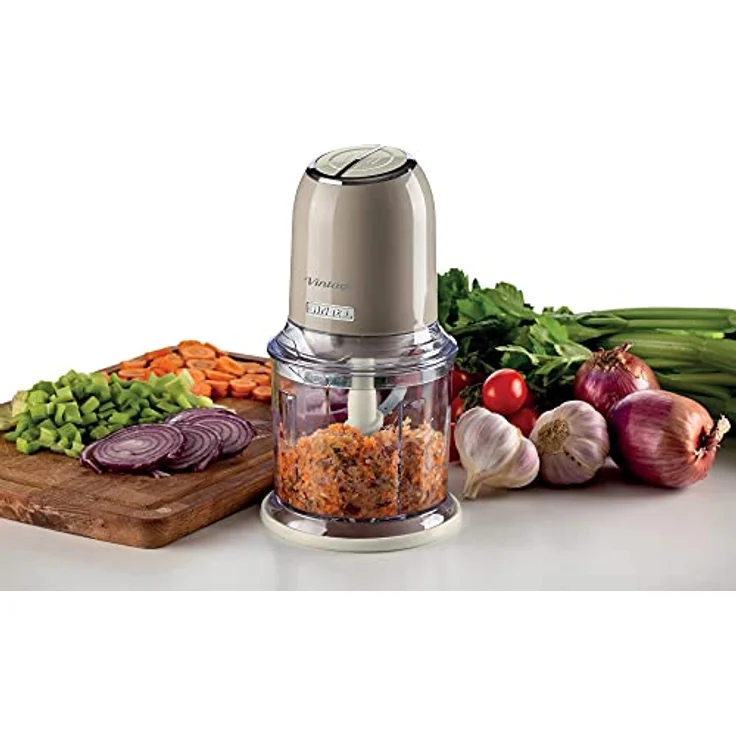 Ariete Vintage 438, Retro Elektrischer Gemüse- und Ice-Crusher mit 2 Geschwindigkeitsstufen, 4 Edelstahlklingen, Rutschfesten Standüßen, 600 ml Fassungsvermögen, 400W, Beige – Bild 2