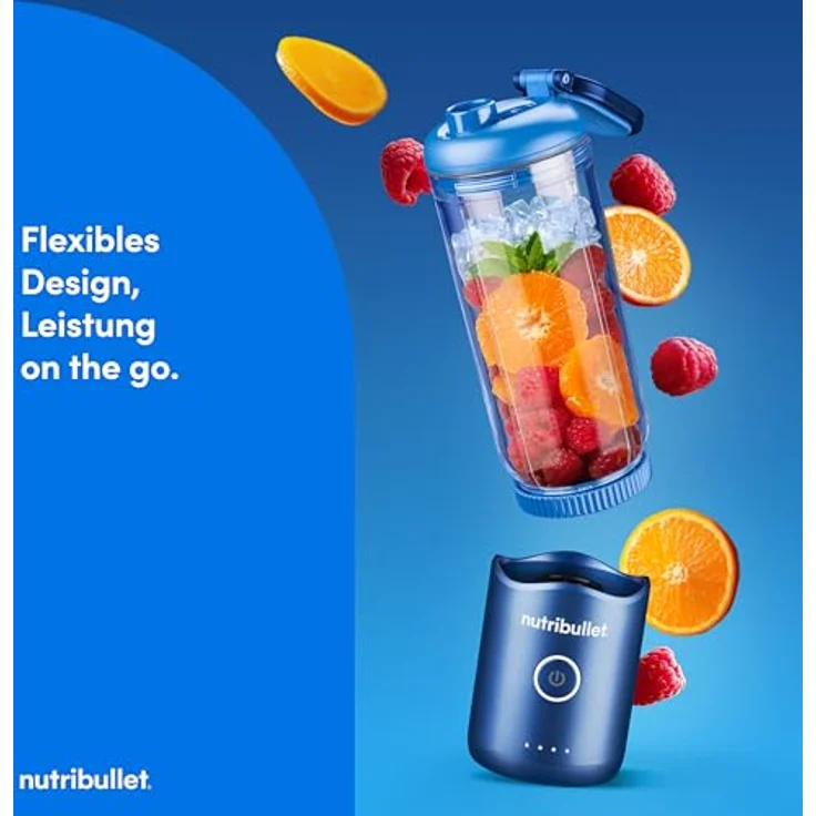 nutribullet Smoothie-Maker NB Flex Portable NBP013BL, blauer Standmixer mit 0,59 l BPA-freiem Becher und klappbarem Deckel – Bild 3