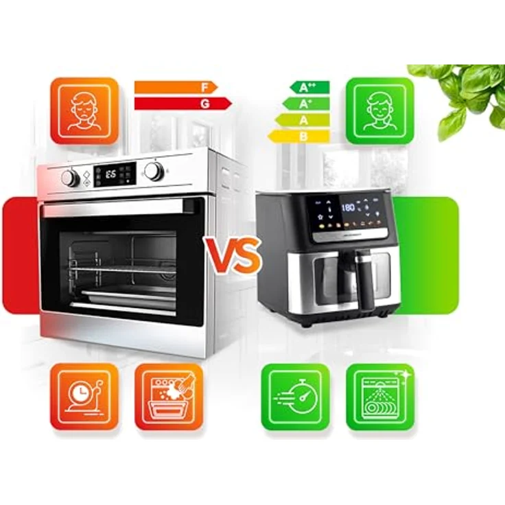 Berdsen Heißluftfritteuse XL 6,5L - Airfryer mit Sichtfenster, Touchscreen und 1700W - 8 automatische Programme - Spülmaschinengeeignet – Bild 3