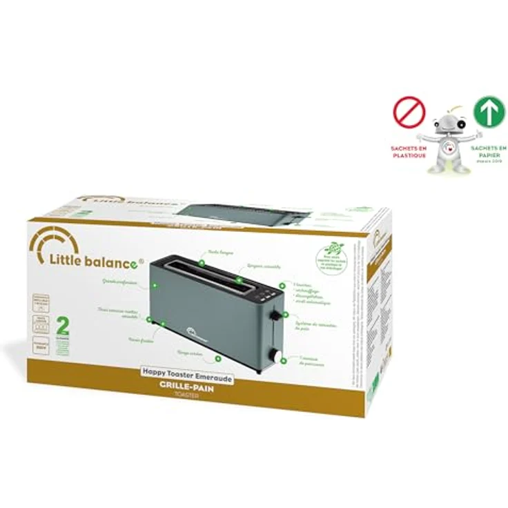 LITTLE BALANCE 8830 Happy Toast, Toaster mit langem Schlitz für Baguette, smaragdgrün, 900 W, 7 Thermostatpositionen, Auftaufunktion, abnehmbarer Krümelbehälter – Bild 7