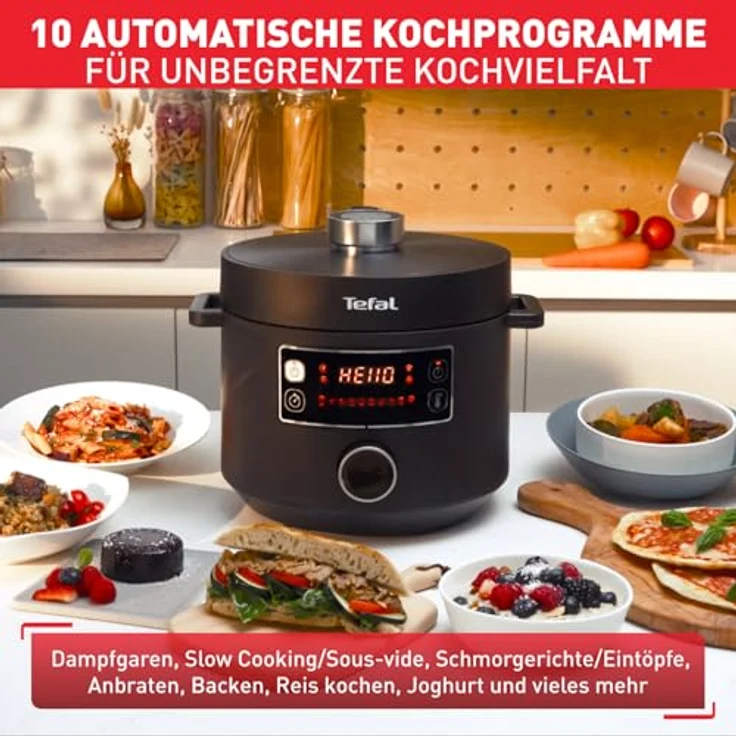 Tefal Turbo Cuisine CY7548 Multikocher, 1090 Watt, 5L, 10 Programme, Timer, antihaftbeschichtet, schwarz – Bild 4