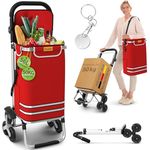 ELONEO Einkaufstrolley Treppensteiger mit Kühlfach, 56 L, klappbar, höhenverstellbar, Rot, mit Reflektoren und abnehmbarer Tasche