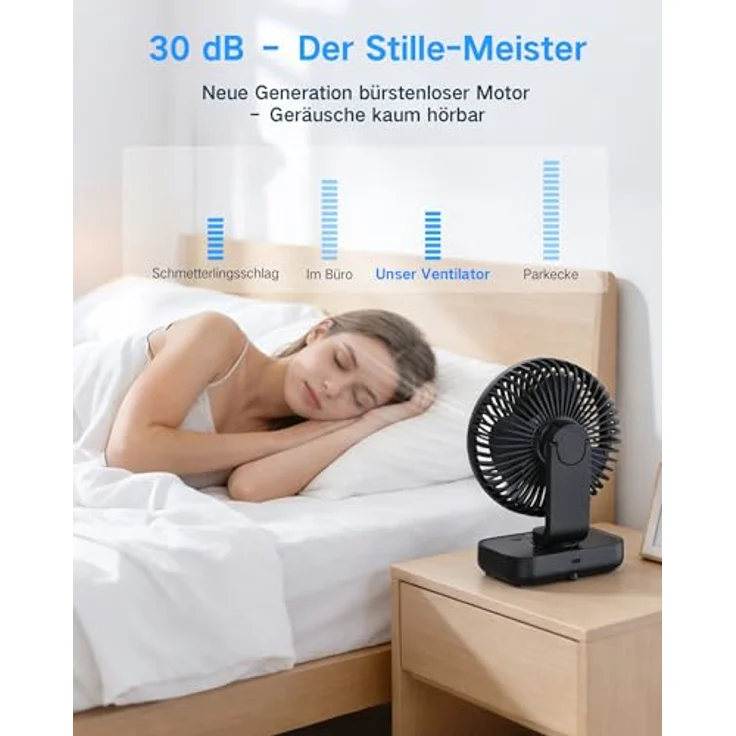 ArsMotin Tischventilator, Automatisch Oszillierend, Leise 30 dB, 4500mAh Akku, USB-C, LED Display, Abnehmbar, 4 Geschwindigkeitsstufen, Klein & Tragbar für Büro und Zuhause – Bild 3