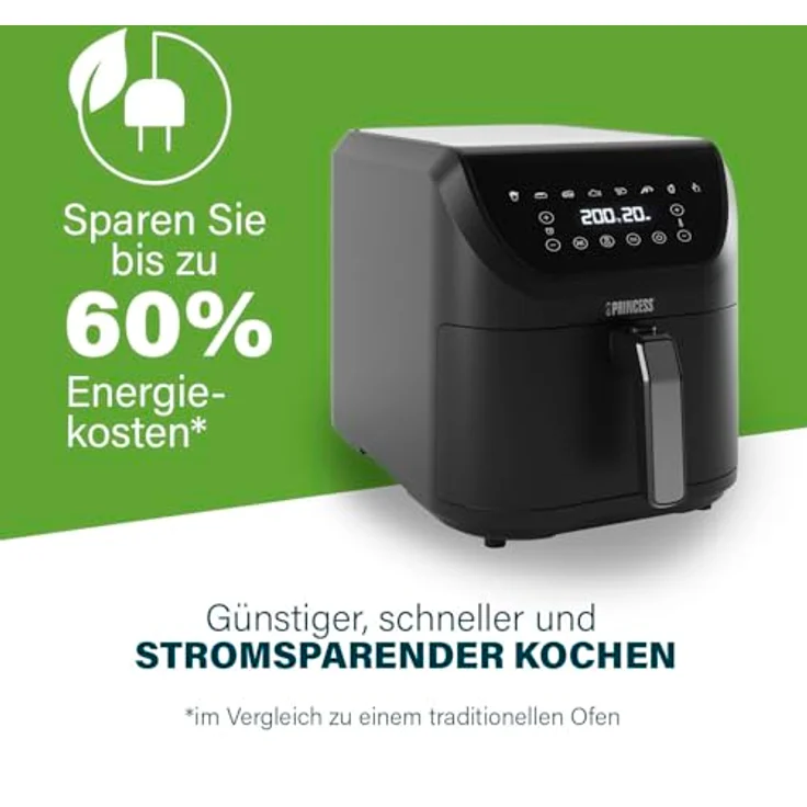 PRINCESS Heißluftfritteuse 182256 SlimFry, 2000 W, 8 l Volumen, digitales Bedienfeld, gesundes Frittieren ohne Öl – Bild 3
