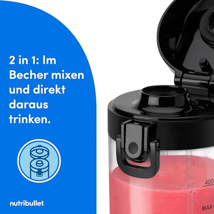 NutriBullet NBP003B, Tragbarer Mixer, 0,475 l, Pulsfunktion, Eis-Crusher, 0,4237 m, Schwarz – Bild 5
