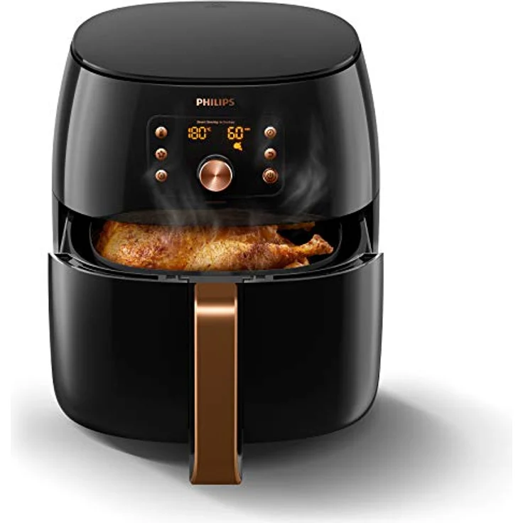 Philips HD9867/90 Heißluftfritteuse, ohne Öl, 2225 Watt, 1,4 kg, Kunststoff, schwarz, kupfer – Bild 3