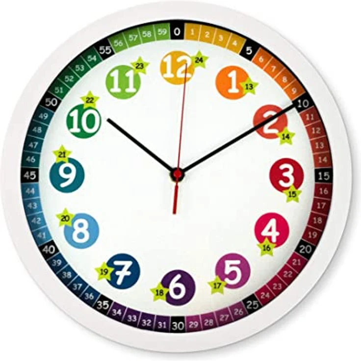 K&L Wall Art Lautlose Kinder Wanduhr Lernuhr Uhr für Mädchen und Jungen Kinderwanduhr 30cm Durchmesser (Regenbogen) – Bild 5