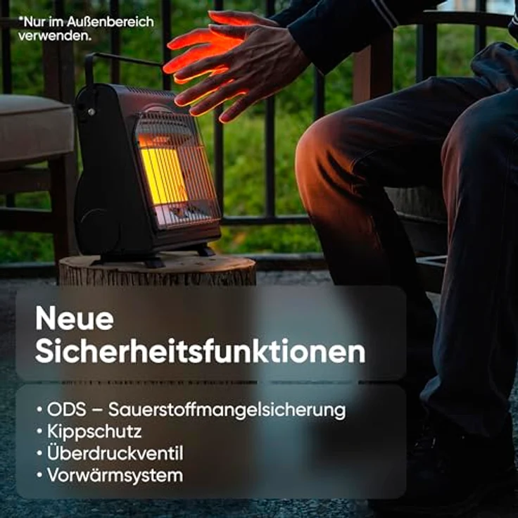 EVOCAMP Heizgerät mit Piezozündung, tragbar, 1,7 kW für Camping, Sauerstoffmangelsicherung, für Gaskartuschen MSF-1A – Bild 3
